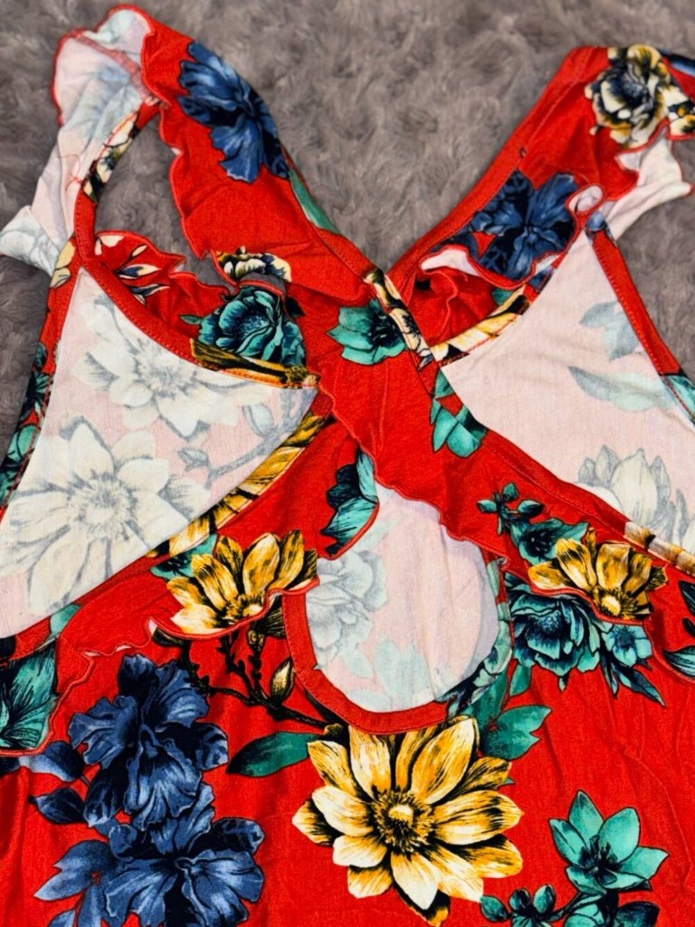 Womens Floral Print Racerback Tank Top L Rayon Spandex Blend - Picture 5 of 7